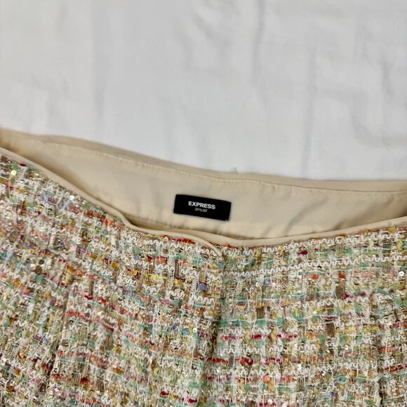 Tweed High Waisted Shorts Cream Women's 10 Chanel Inspired Parisian Vacation NWT - Picture 13 of 16